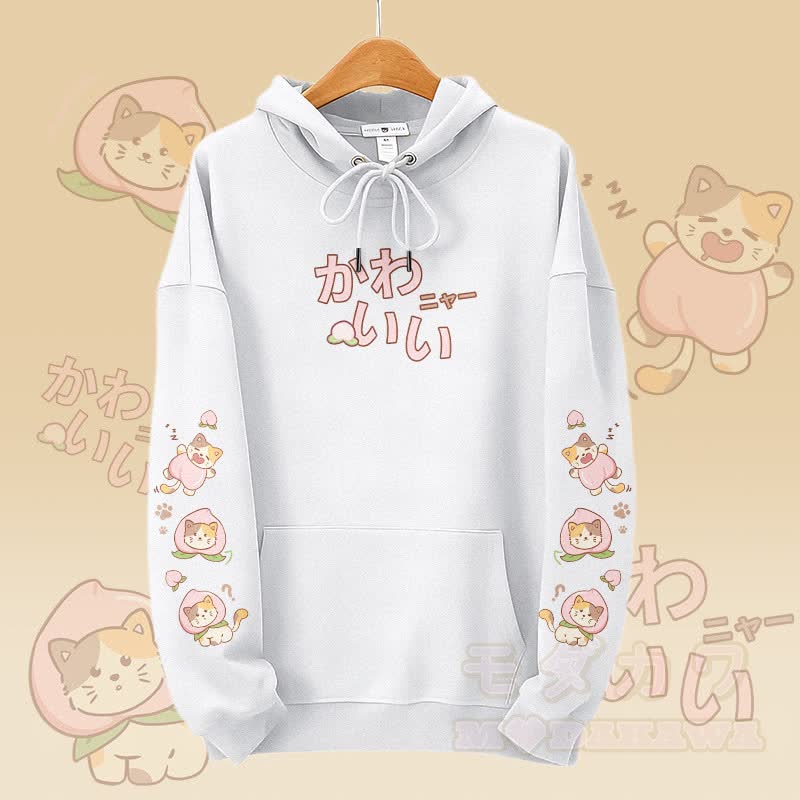 MODAKAWA Peach Cat Graphic Streetwear Pullover Hoodie - Weiß - 5XL - image 2