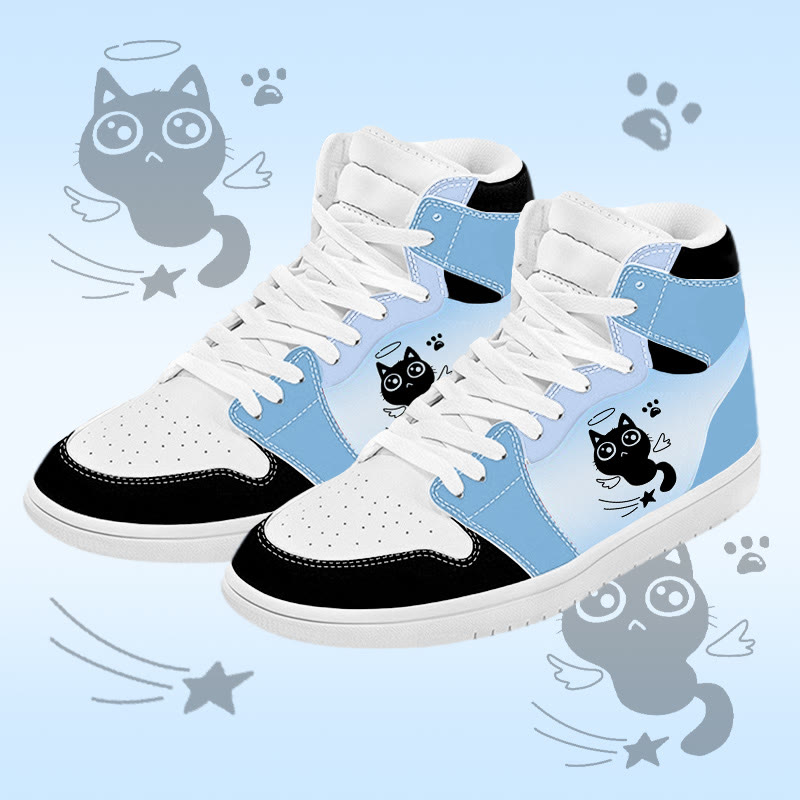 MODAKAWA Cat Graphic Farben Block High Top Canvas Schuhe - Blue B - 48 - image 2
