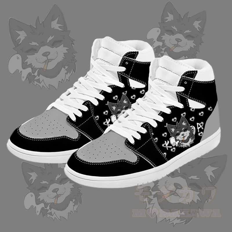 MODAKAWA Koda Smoking Puppy Graphic Farben Block High Top Canvas Schuhe - Schwarz B - 48 - image 2