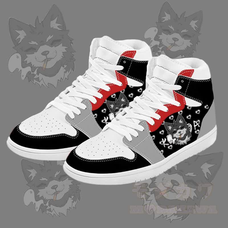 MODAKAWA Koda Smoking Puppy Graphic Farben Block High Top Canvas Schuhe - Schwarz A - 48 - image 1