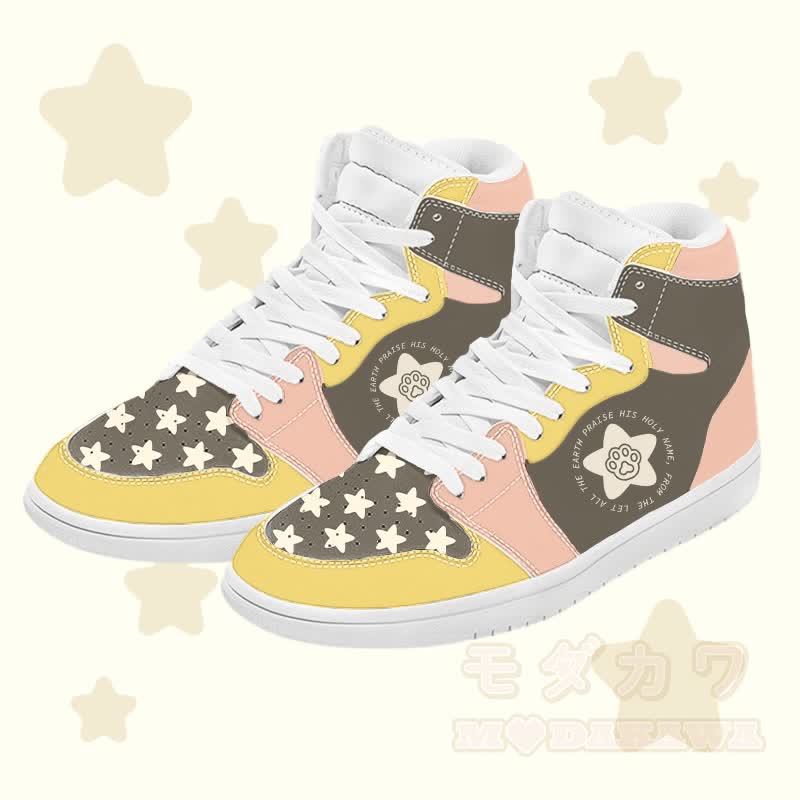 MODAKAWA Star Cat Graphic Farben Block High Top Canvas Schuhe - Brown B - 48 - image 2