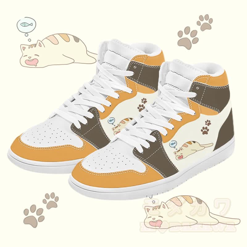 MODAKAWA Sleepy Kitty Graphic Farben Block High Top Canvas Schuhe - Gelb B - 48 - image 2