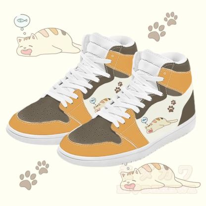MODAKAWA Sleepy Kitty Graphic Farben Block High Top Canvas Schuhe - Gelb A - 48 - image 1
