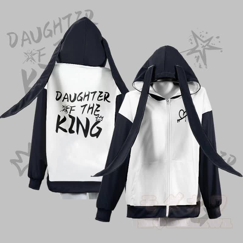 MODAKAWA TOCHTER DES KÖNIGS Hoodie mit Grafik, Reißverschluss und langen Hasenohren - Weiß - 4XL - image 2