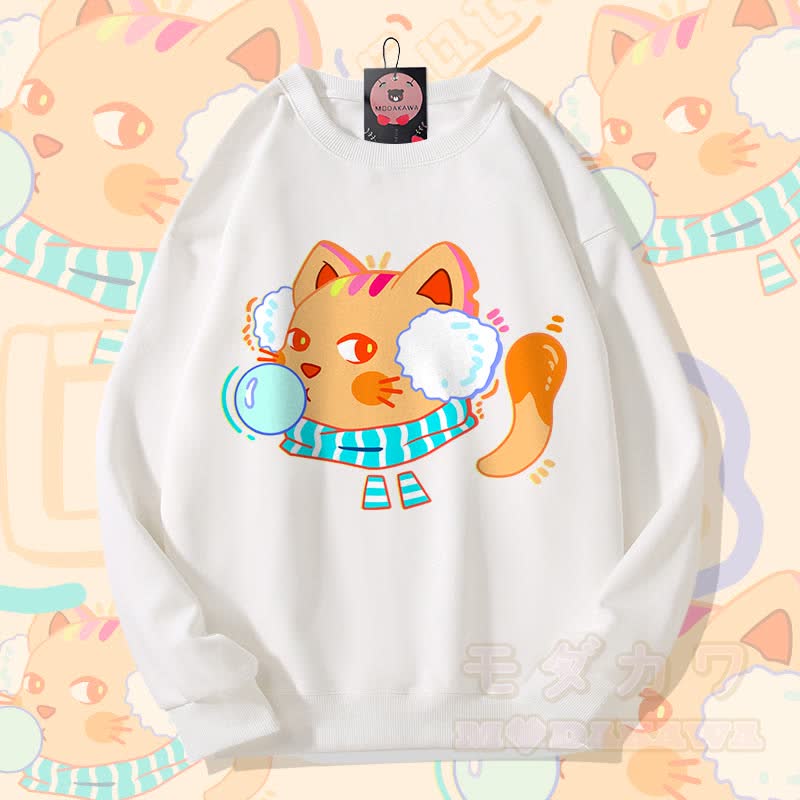 MODAKAWA Unisex-Sweatshirt mit Bubble-Cat-Grafik - Weiß - 5XL - image 1