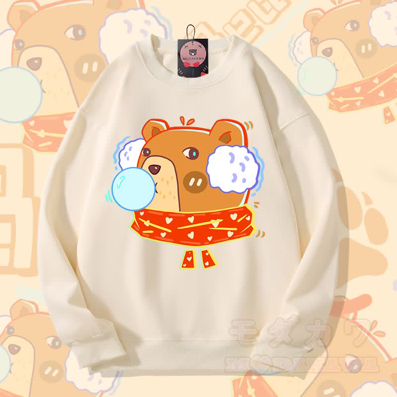 MODAKAWA Bubble Bear Graphic Unisex Sweatshirt - Beige - 5XL - image 1