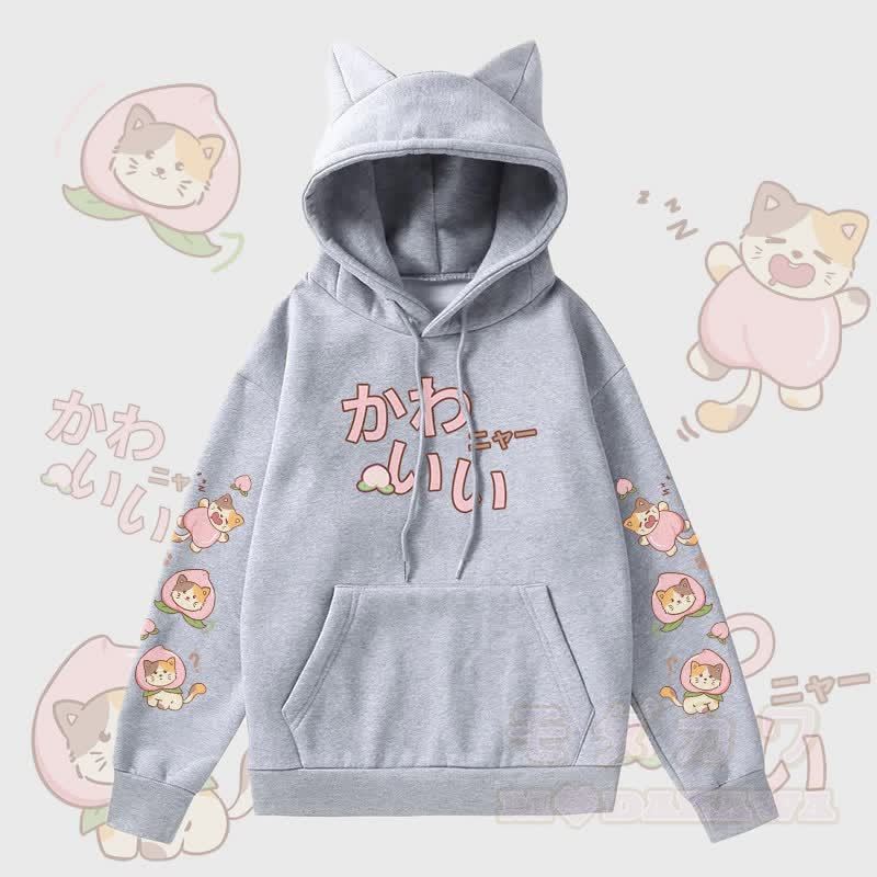 MODAKAWA Kapuzenpullover mit Katzenmotiv und Fleece-Futter, gefüttert mit Katzenohren  - Grau - 2XL - image 2