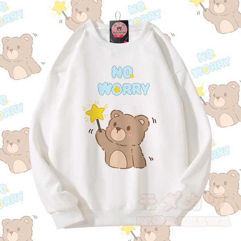 MODAKAWA NO WORRY Bären-Grafik Partner-Sweatshirt Unisex - Weiß - 5XL - image 5