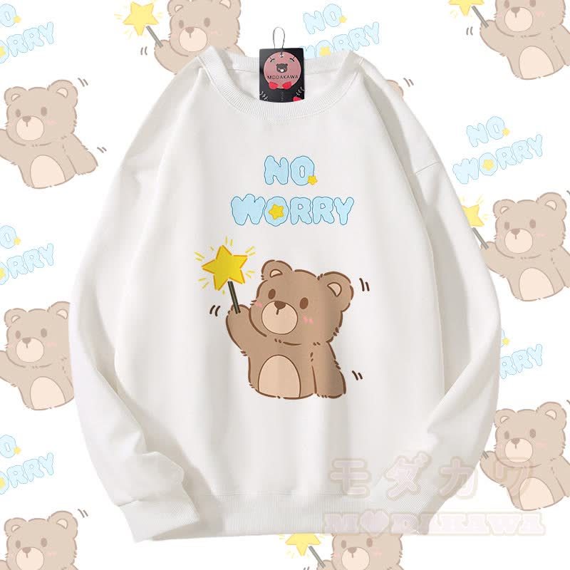MODAKAWA NO WORRY Bären-Grafik Partner-Sweatshirt Unisex - Weiß - 5XL - image 5