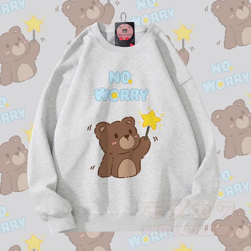 MODAKAWA NO WORRY Bären-Grafik Partner-Sweatshirt Unisex - Grau - 5XL - image 2