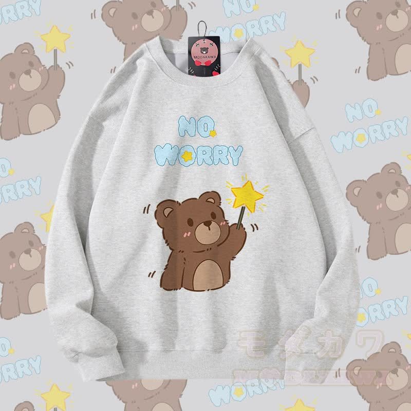 MODAKAWA NO WORRY Bären-Grafik Partner-Sweatshirt Unisex - Grau - 5XL - image 2