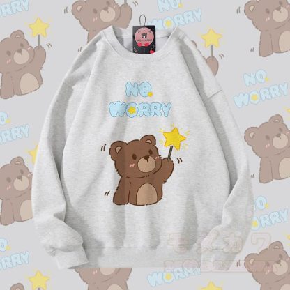 MODAKAWA NO WORRY Bären-Grafik Partner-Sweatshirt Unisex - Grau - 5XL - image 2