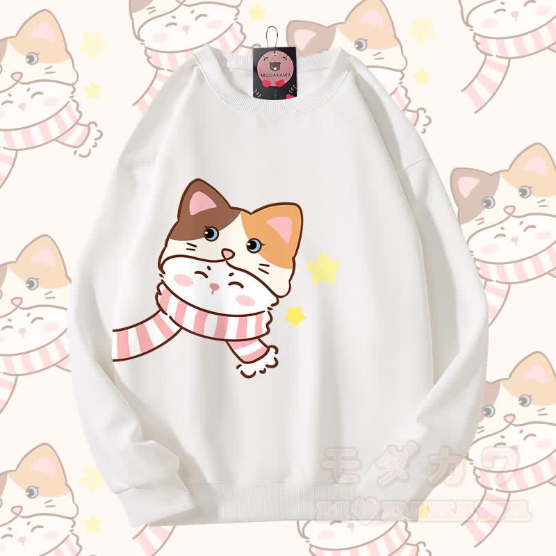 MODAKAWA Schal Katzenmotiv Partner-Sweatshirt Unisex - Weiß - 5XL - image 7