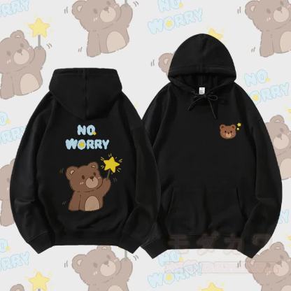 MODAKAWA NO WORRY Bären-Grafik Partner-Hoodie - Schwarz - 5XL - image 2