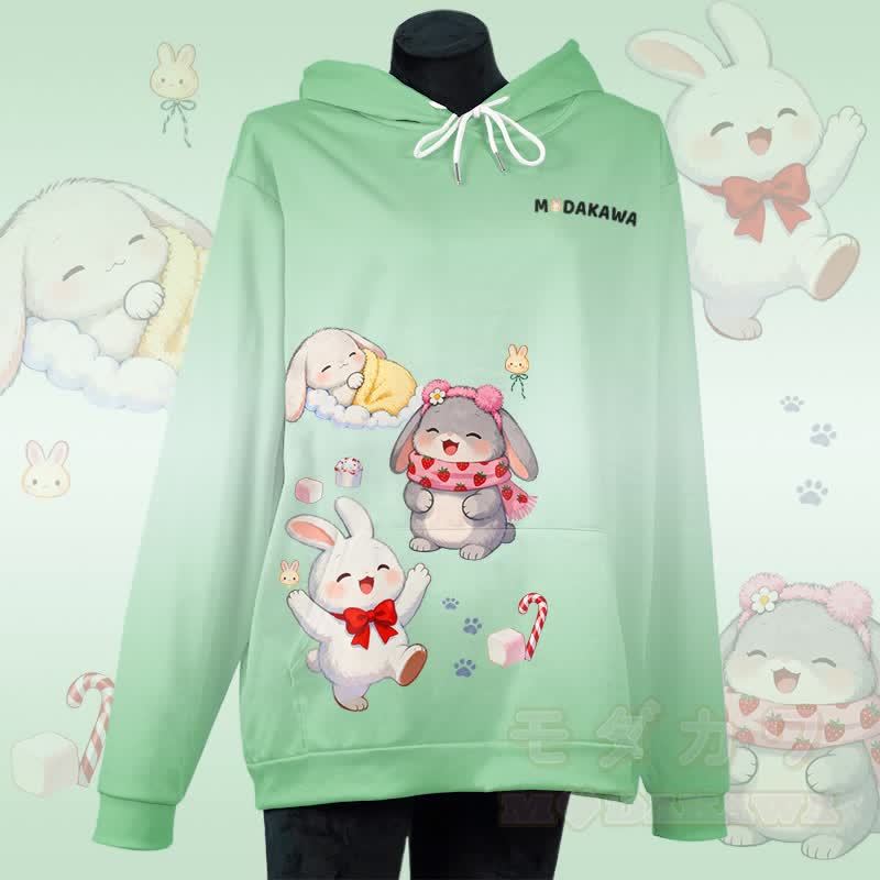 MODAKAWA Pullover-Hoodie mit Farbverlauf und Allover-Print „Sweet Bunny“ - Grün - 5XL - image 2