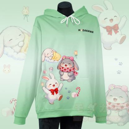 MODAKAWA Pullover-Hoodie mit Farbverlauf und Allover-Print „Sweet Bunny“ - Grün - 5XL - image 2