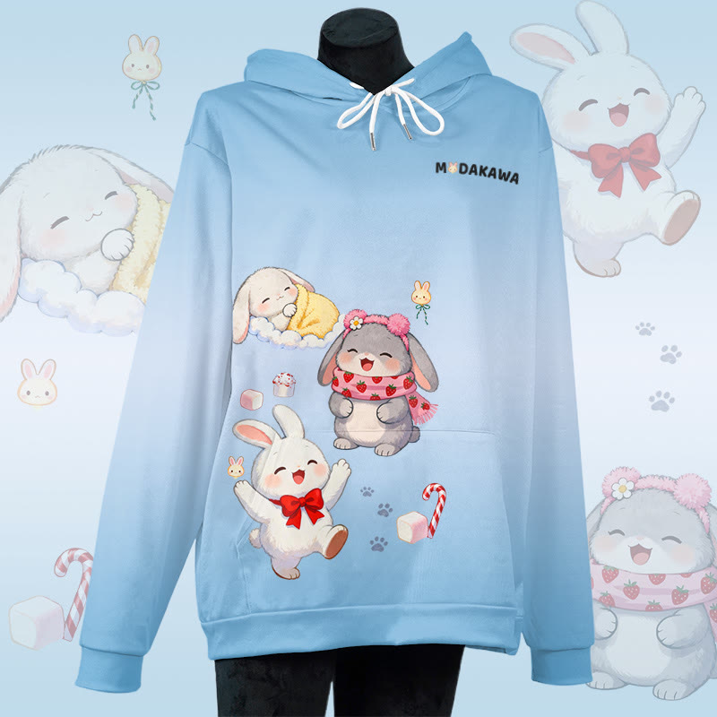 MODAKAWA Pullover-Hoodie mit Farbverlauf und Allover-Print „Sweet Bunny“ - Blue - 8XL - image 1