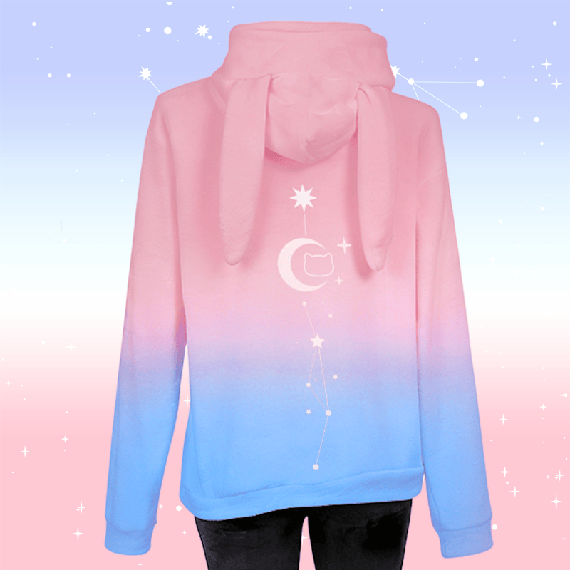 MODAKAWA Gradient Cosmic Cat Grafik-Plüschhoodie mit Hasenohren - image 3