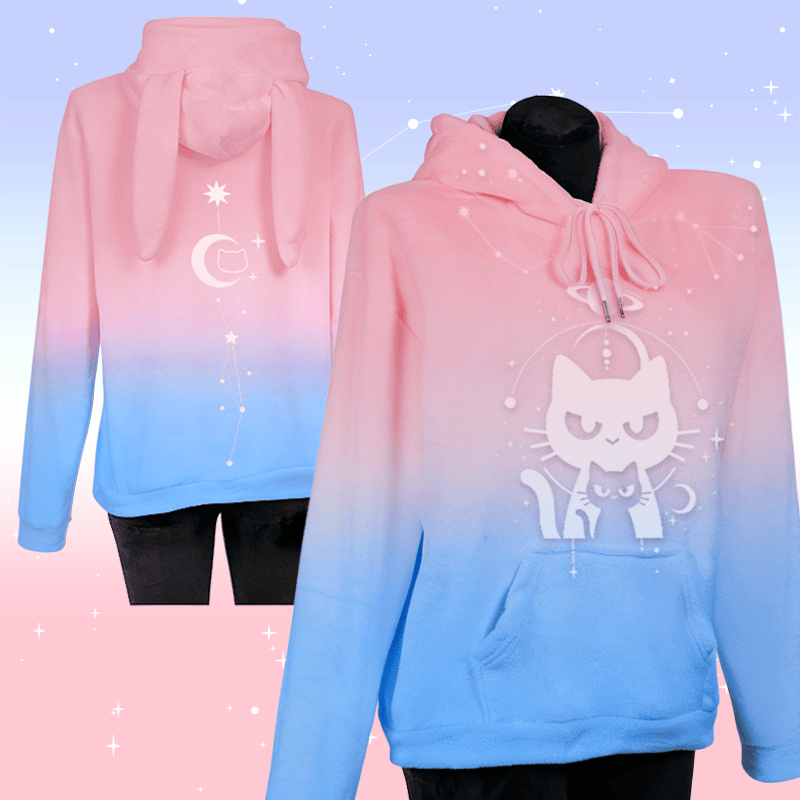 MODAKAWA Gradient Cosmic Cat Grafik-Plüschhoodie mit Hasenohren - image 1