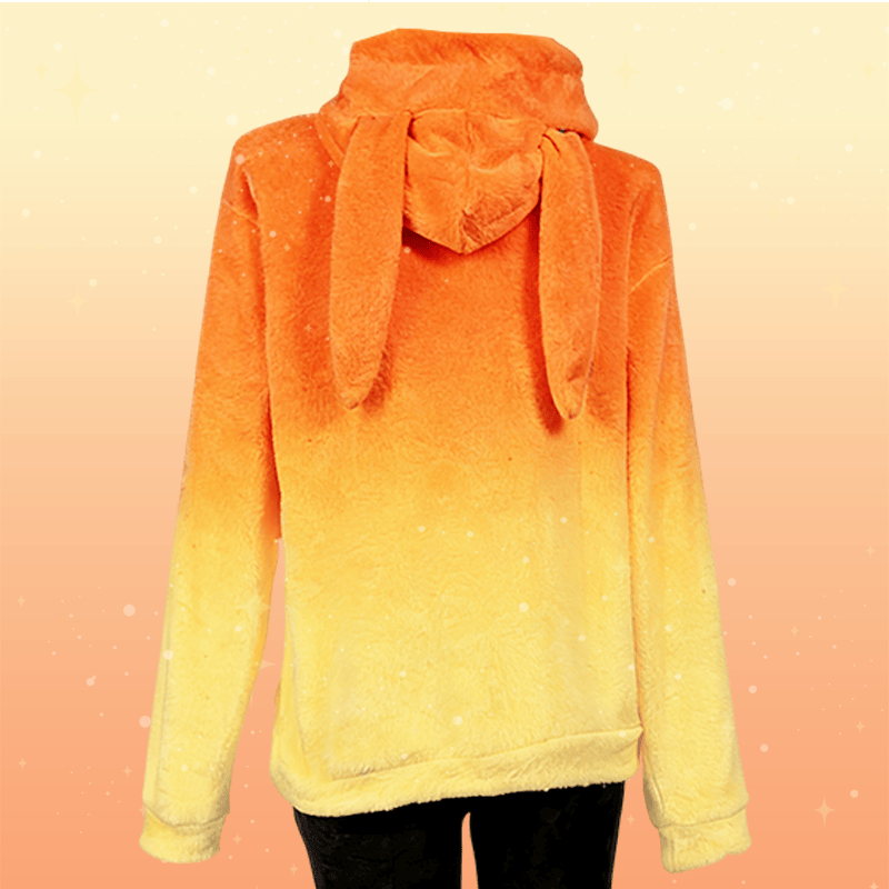 MODAKAWA Gradient Nine-tailed Fox Graphic Plush Hoodie with Bunny Ears - image 3
