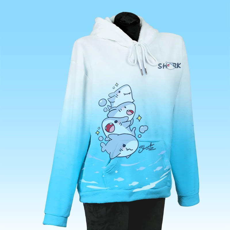 MODAKAWA Plüsch-Hoodie mit lustigem Hai-Motiv und Hasenohren - Blue - 4XL - image 2