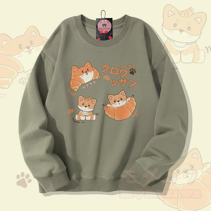 MODAKAWA Croissant Puppy Graphic Unisex Sweatshirt - Hellkhaki - 5XL - image 2
