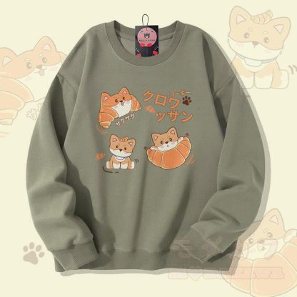MODAKAWA Croissant Puppy Graphic Unisex Sweatshirt - Hellkhaki - 5XL - image 2