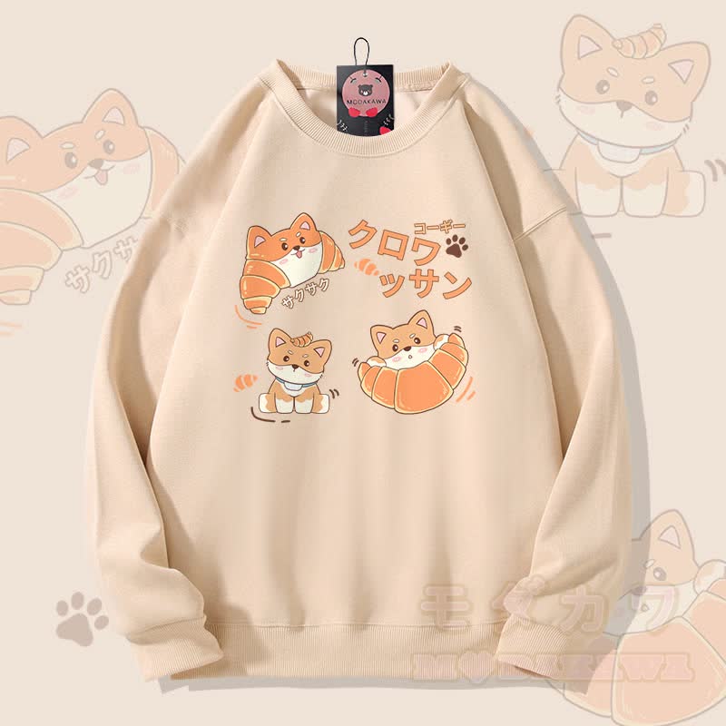 MODAKAWA Croissant Puppy Graphic Unisex Sweatshirt - Aprikose - 5XL - image 1