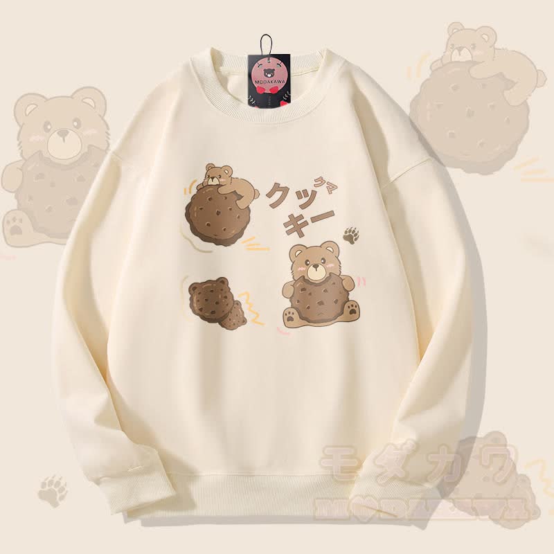 MODAKAWA Cookie Bear Graphic Unisex Sweatshirt - Beige - 5XL - image 1