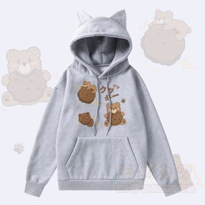 MODAKAWA Cookie Bear Grafik-Kapuzenpullover mit Taschenfutter und Katzenohren  - Grau - 2XL - image 1