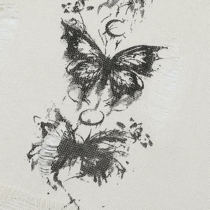 Zerrissenes Strandkleid mit Schmetterlingsmuster, schwarzes Top, karierter Rock, Stulpen, passendes Outfit - image 4