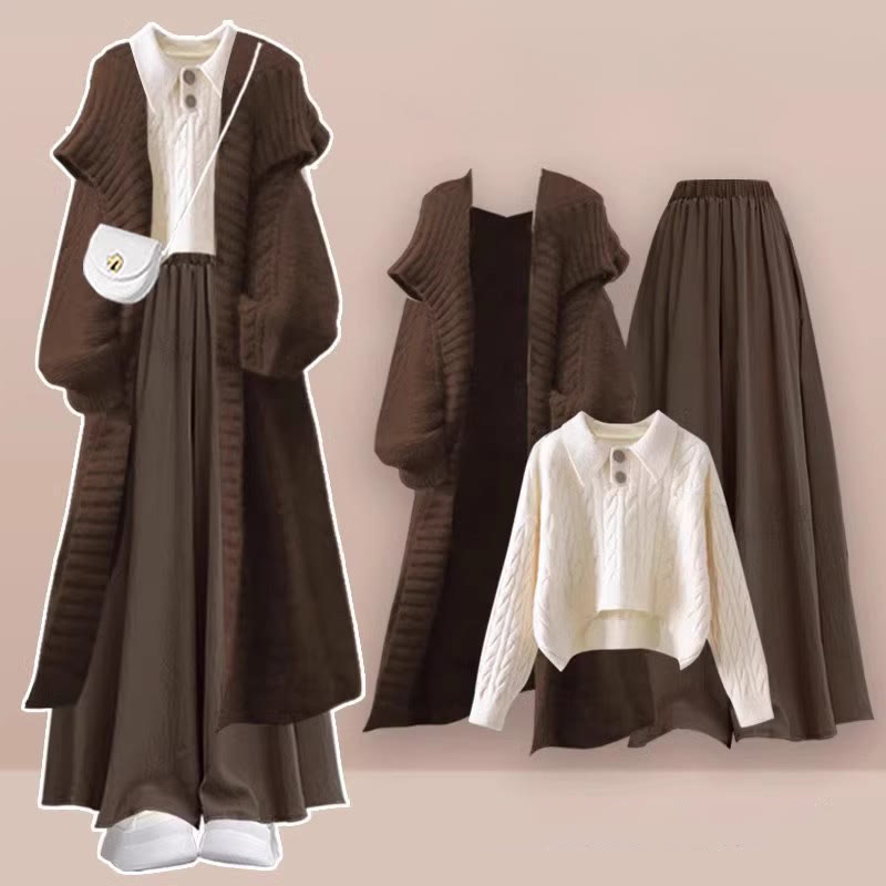 Strickpullover, Cardigan, weit geschnittene Hose, passender Rock - Set - XL - image 1