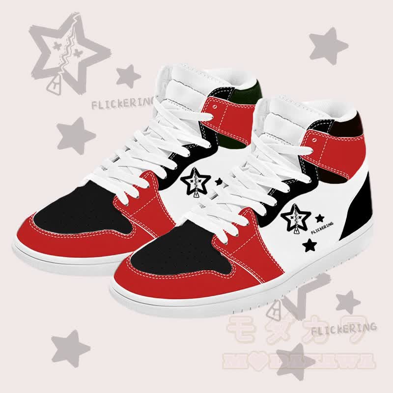 MODAKAWA Star Graphic Farben Block High Top Canvas Schuhe - Rot - 48 - image 1