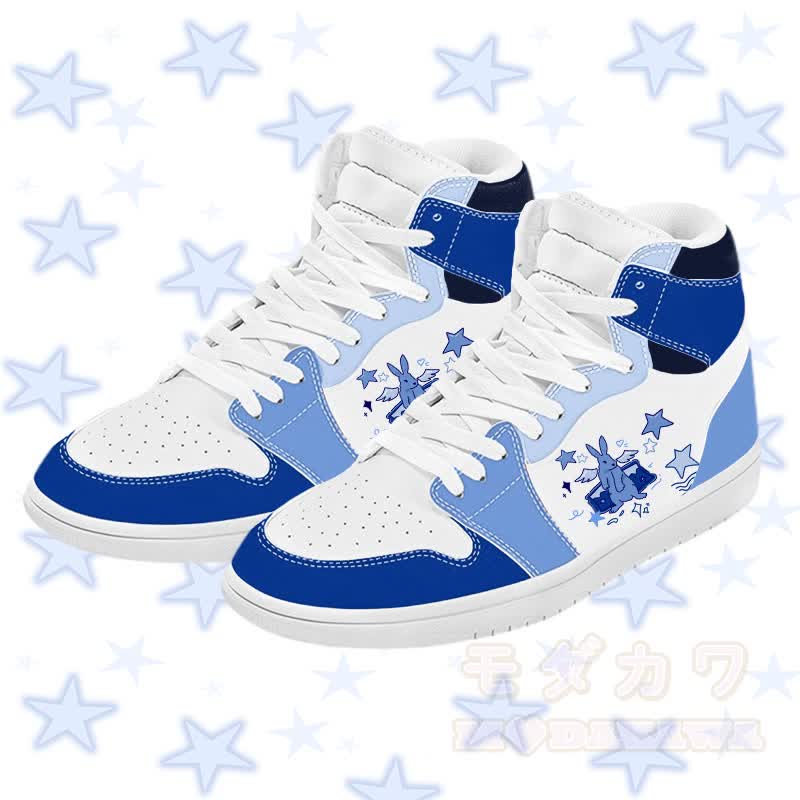 MODAKAWA Angel Bunny Graphic Farben Block High Top Canvas Schuhe - Blau A - 48 - image 1