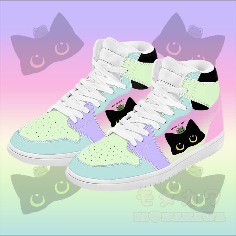 MODAKAWA High-Top-Canvas-Schuhe mit Farbverlauf, Frosch- und Katzenmotiv, grafischer Farben . - Grün - 48 - image 1