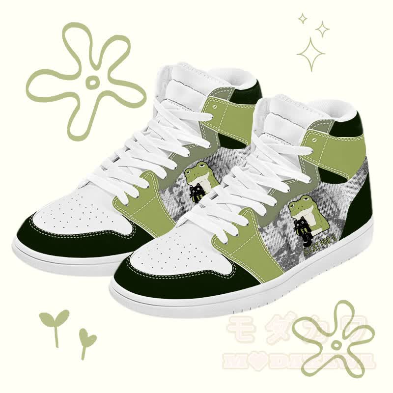 MODAKAWA Frosch- und Katzen-Grafik- Farben -High-Top-Canvas-Schuhe - Grün - 48 - image 2
