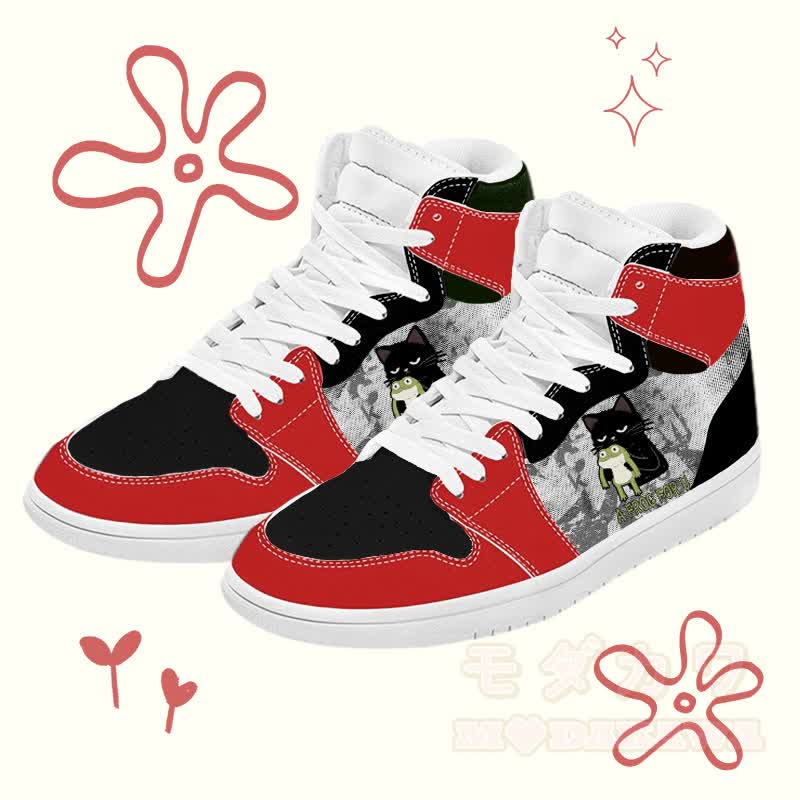 MODAKAWA Frosch- und Katzen-Grafik- Farben -High-Top-Canvas-Schuhe - Rot - 48 - image 1