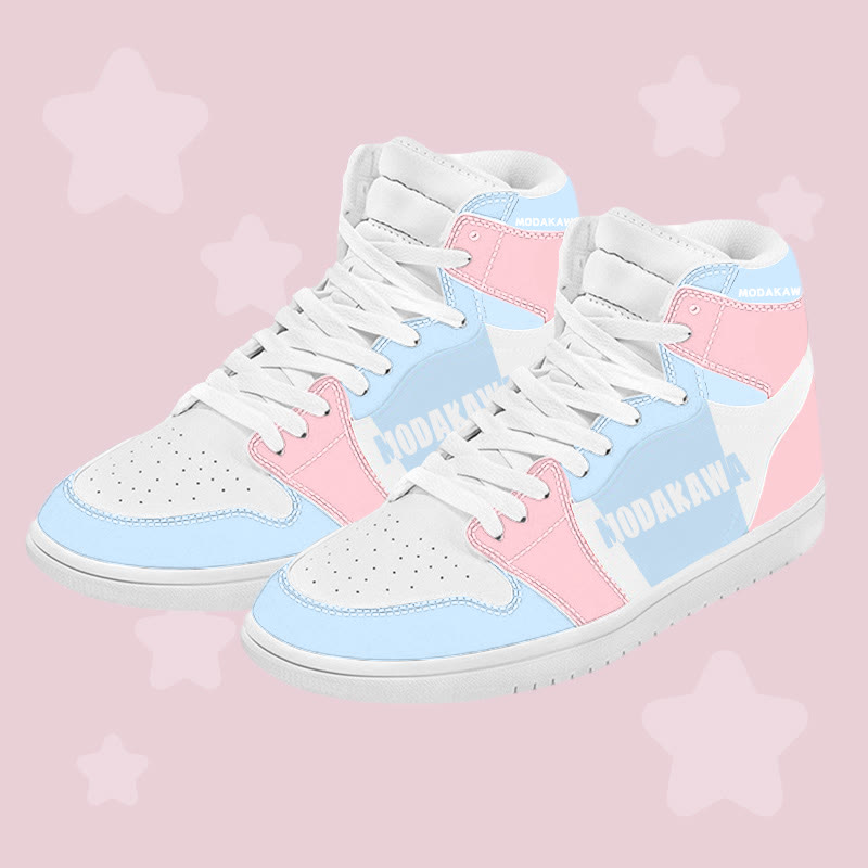 MODAKAWA Farben Block Letter Graphic Farben Block High Top Canvas Schuhe - Blue&Pink A - 48 - image 1