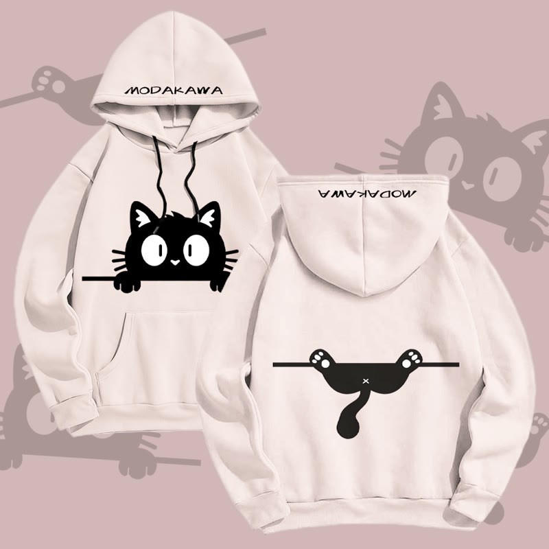 MODAKAWA Pullover-Hoodie mit lustigem Allover-Print einer schwarzen Katze - image 1