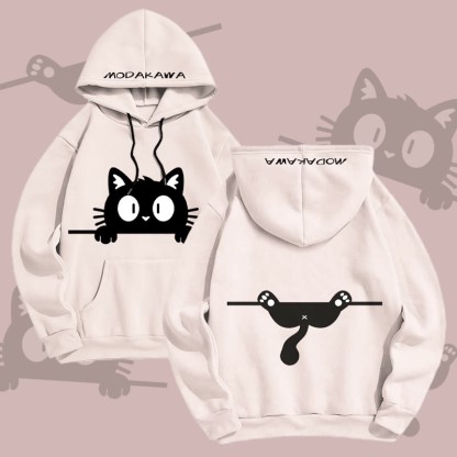 MODAKAWA Pullover-Hoodie mit lustigem Allover-Print einer schwarzen Katze - image 1
