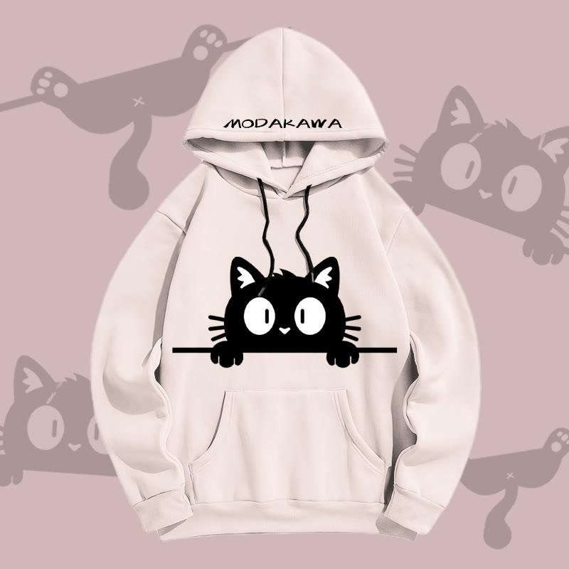MODAKAWA Pullover-Hoodie mit lustigem Allover-Print einer schwarzen Katze - Apricot - 8XL - image 2