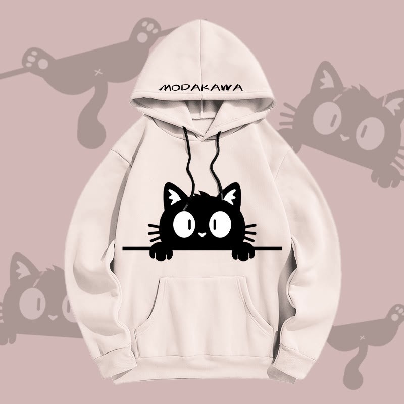 MODAKAWA Pullover-Hoodie mit lustigem Allover-Print einer schwarzen Katze - Apricot - 5XL - image 2