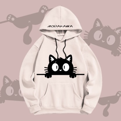 MODAKAWA Pullover-Hoodie mit lustigem Allover-Print einer schwarzen Katze - Apricot - 5XL - image 2