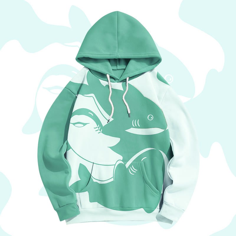 MODAKAWA Pullover-Hoodie mit Hai-Grafik und Farben -Print - Green - 5XL - image 4