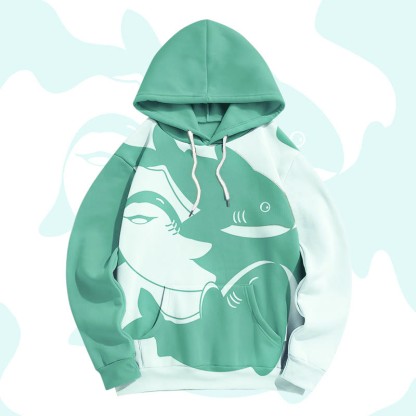 MODAKAWA Pullover-Hoodie mit Hai-Grafik und Farben -Print - Green - 5XL - image 4