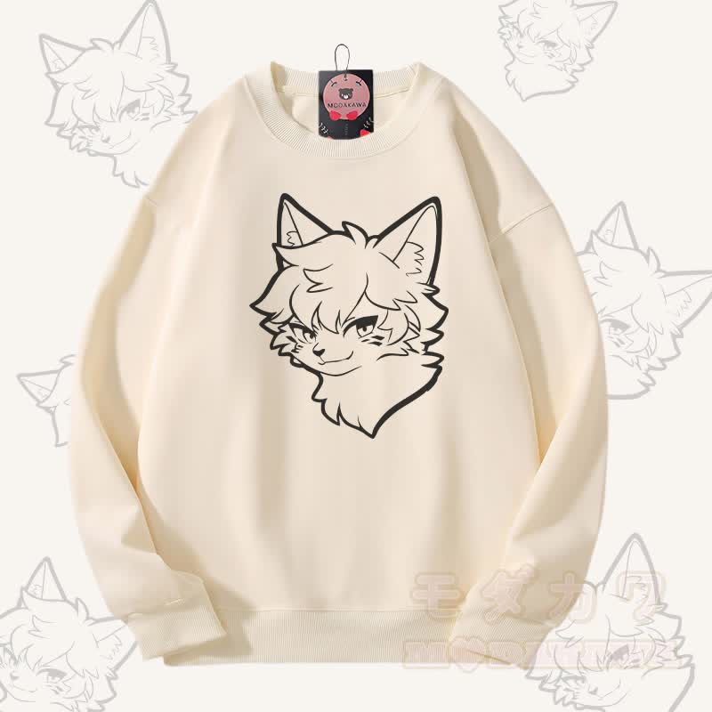 MODAKAWA Fox Boy Graphic Unisex Sweatshirt - Beige - 5XL - image 2