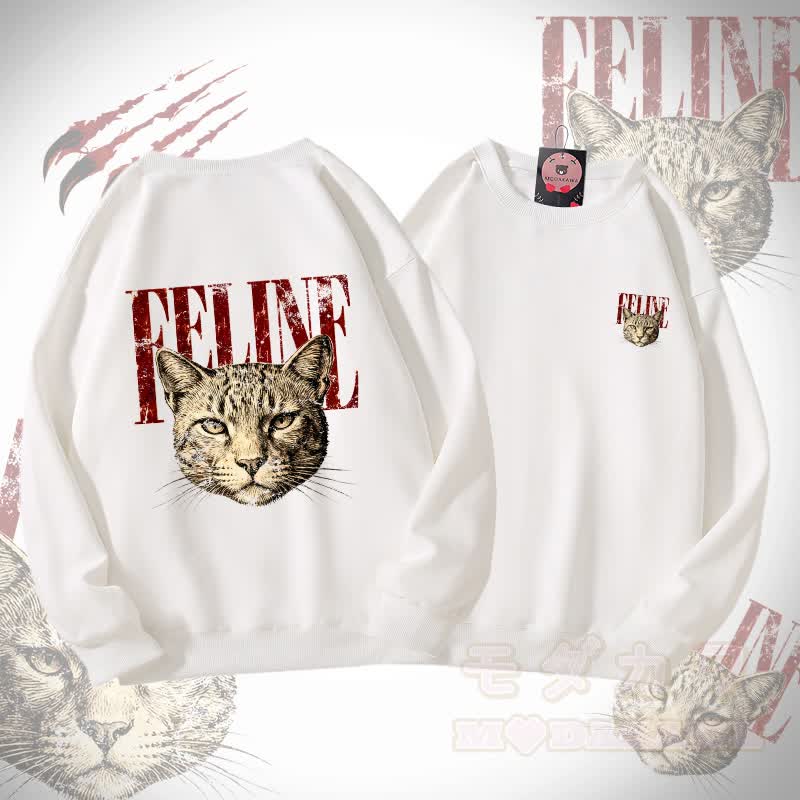 MODAKAWA FELINE Unisex-Sweatshirt mit Katzenkopf-Motiv - Weiß - 5XL - image 2