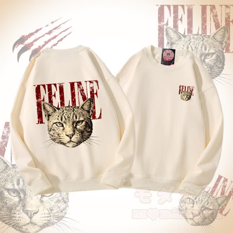 MODAKAWA FELINE Unisex-Sweatshirt mit Katzenkopf-Motiv - Beige - 5XL - image 1