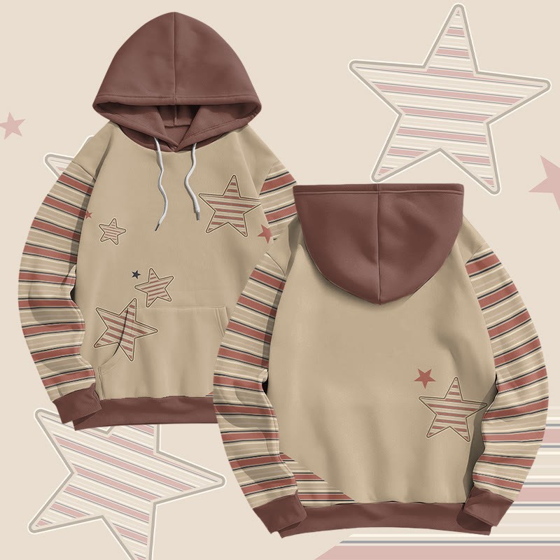 MODAKAWA Pullover-Hoodie mit Streifen- und Sternenmuster und Allover-Print - image 1