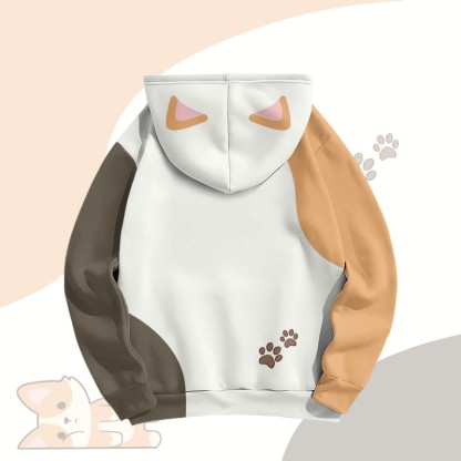 MODAKAWA Farben Block Pullover Hoodie mit Fuchs-Print und Allover-Grafik. - image 3